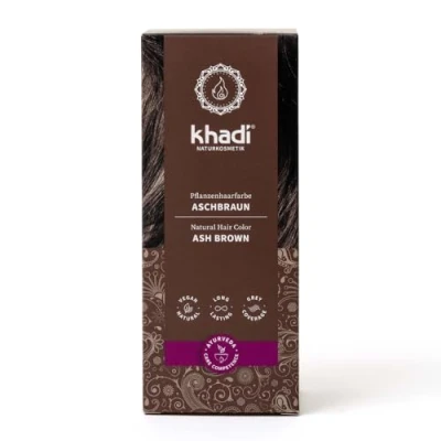 Abbildung von khadi ASCHBRAUN Pflanzenhaarfarbe, Haarfarbe für mattes &amp; mittleres Braun, Naturhaarfarbe 100% pflanzlich, natürlich vegan, Naturkosmetik, 100g