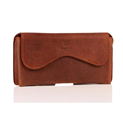Abbildung von MATADOR Leder Gürteltasche Handytasche kompatibel mit Apple iPhone 15 Pro/ 15/14 14/13 13/12 12/11/ XR GürtelClip/Schlaufe MagnetverschlussBraun