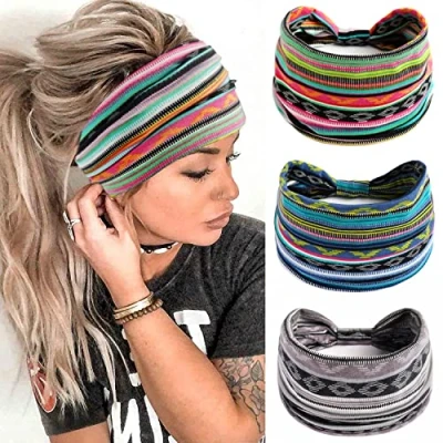 Abbildung von 3 stück Breites Stirnband Elastisches Boho Haarbänder Vintage Schweißband Knotted Yoga Stirnbänder für Frauen und Mädchen