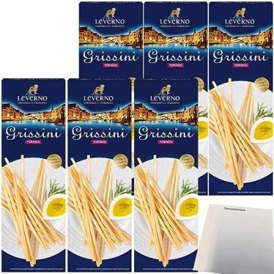 Abbildung von Leverno Grissini Torinesi Italienische Gebäckstangen extra dünn und knusprig 6er Pack (6x125g Packung) + usy Block