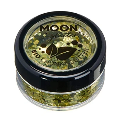 Abbildung von Biologisch abbaubarer Öko Glitter von Moon 100% kosmetischer Bio für Gesicht, Körper, Nägel, Haare und Lippen 3g Gold