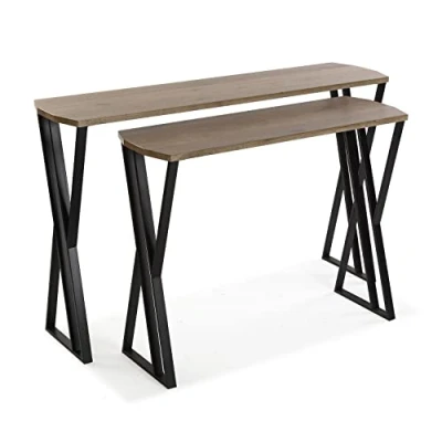 Abbildung von Versa Oakland Schmales Möbelstück für den Eingangsbereich oder Flur, Moderner Konsolentisch, Satz von 2, Maßnahmen (H x L B) 75 30 120 cm, Holz und Metall, Farbe: Braun Schwarz