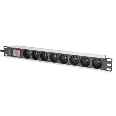 Abbildung von DIGITUS 19&quot; Steckdosenleiste 8 Abgriffe 1HE französische Version 250VAC 50/60Hz 16A 4000W Mit Schalter Für 19 Zoll Netzwerk und Serverschränke