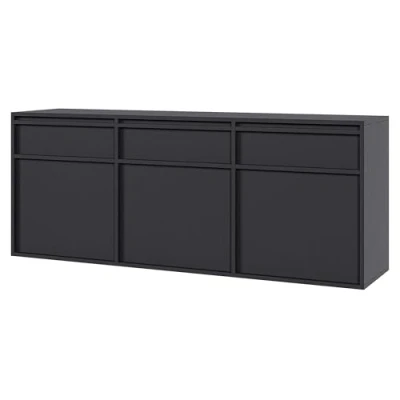 Abbildung von Selsey Kommode Aufbewahrungsschrank 3 Türen Schubladen Schrank Schubladenschrank Push to Open Hängend 154 cm Evo Schwarz