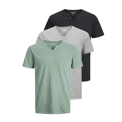 Abbildung von JACK &amp; JONES Herren JJESPLIT Neck Tee SS 3PK MP Pack C: Dusky Green, Crockery, Black, XXL