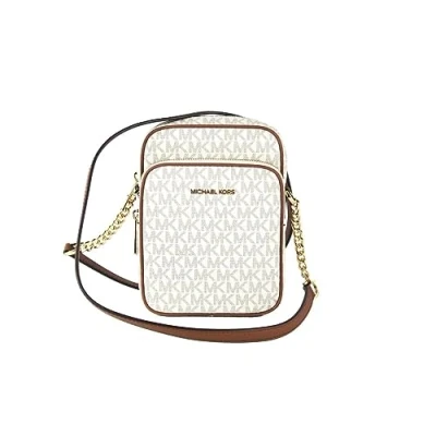 Abbildung von Michael Kors Jet Set Travel Signature PVC Medium Logo Chain Crossbody Flight Bag (Vanilla)