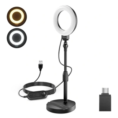 Abbildung von NEEWER Basics 5&quot;/13cm Tisch Ringlicht mit Ständer, Telefonhalter Basis, 10W LED Selfie Licht kompatibel iPhone für Videoaufnahmen Laptop Webcam Zoom Videokonferenz Videolicht Makeup, Schwarz BR60