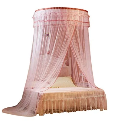 Abbildung von AOOPOO Moskitonetz für Betthimmel, groß, Doppelbetten, Prinzessinnen Himmel, rund, blau, rosa, Höhe: 2,7 m, Rosa