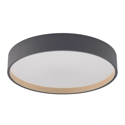 Abbildung von Lindby LED Deckenleuchte Todor, dimmbar, Leuchtmittel fest verbaut, Farbwechsel warmweiß / tageslicht, Modern, Eisen, PMMA, Holz, dunkelgrau, 1 flammig, inkl.