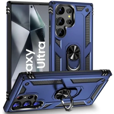 Abbildung von Verco Hybrid Armor Shield Case für Samsung Galaxy S24 Ultra Hülle, extrem robust mit Magnet Fingerring Halter Handyhülle 5G Panzerhülle, Blau