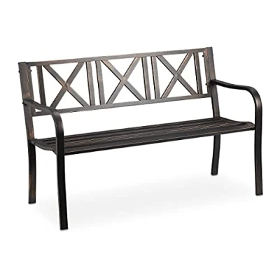 Abbildung von Relaxdays Gartenbank, 2 Sitzer, Terrasse, Balkon, Stahl, stabile Garten Sitzbank, HBT 80,5 x 127 63 cm, schwarz bronze