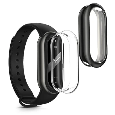 Abbildung von kwmobile 2X Schutzhülle kompatibel mit Xiaomi Mi Band 8 Hülle Fullbody Cover Set aus Silikon Transparent Schwarz