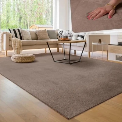 Abbildung von Paco Home Moderner Kuscheliger Wohnzimmer Teppich Kurzflor waschbar flauschig Weich Einfarbig Felloptik zeitlos stilvoll rutschfest pflegeleicht, Grösse:160x220 cm, Farbe:Taupe