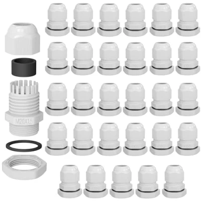 Abbildung von hb digital 30х Kabelverschraubung M20 für 6 12mm Kabeldurchmesser IP68 staub &amp; wasserdicht mit Gummidichtung Gegenmutter Klemmlamellen Stopfbuchse Isolation Kabeleinführung Weiss