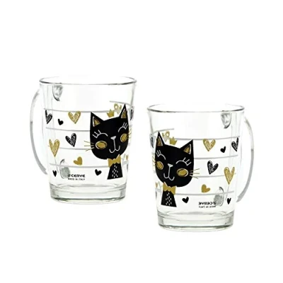 Abbildung von CRISTALICA Glastasse Henkel Becher Kinder Golden Cat 2er Set 310 ml