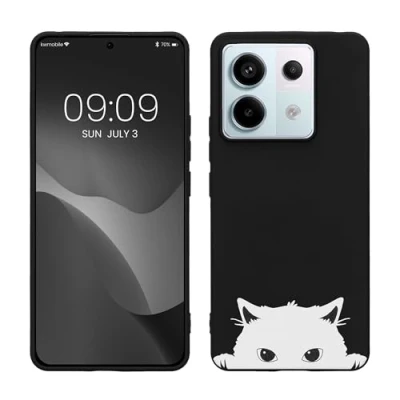 Abbildung von kwmobile Hülle kompatibel mit Xiaomi Redmi Note 13 Pro 5G / Poco X6 Handyhülle Silikon Case Neugierige Katze Schwarz Weiß