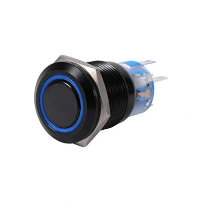 Abbildung von Auto LED Knopfschalter, 19mm 12V 24V AN/AUS Wasserdichter selbstsichernder Riegel Druckknopf Flachschalter(Blau)