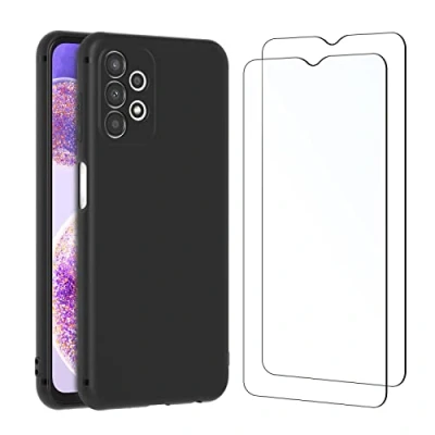 Abbildung von NEW&#039;C Hülle für Samsung Galaxy A23 4G Ultra Thin Silikon Schwarz und 2 x Panzer Schutz Glas Anti Scratch