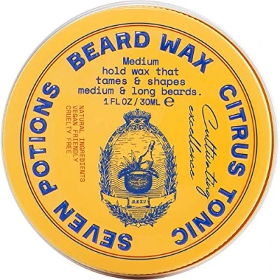 Abbildung von Seven Potions Bartwachs für Männer — Medium Starker Halt Styling Wachs zum Formen und Pflegen Ihres Barts und/oder Schnurrbarts Rein Natürlich, Biologisch, Ohne Tierversuche Citrus Tonic (30 ml)