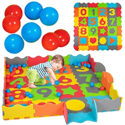 Abbildung von 93 teilig Baby Puzzlematte mit Rand Bällen Spielmatte Spielteppich Krabbelmatte Puzzleteppich Bällebad Schaumstoff Bodenpuzzle Puzzle Kinder bunt Symbole &amp; Zahlen