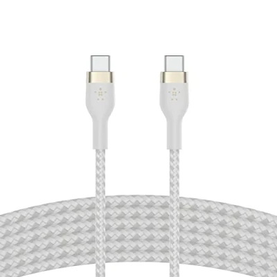 Abbildung von Belkin BoostCharge Pro Flex geflochtenes USB C/USB C Ladekabel, IF zertifiziert zum Schnellladen mit Power Delivery PD, iPhone 16, 15, Galaxy S24, Pixel, iPad Pro/Mini, MacBook, 3 m Weiß