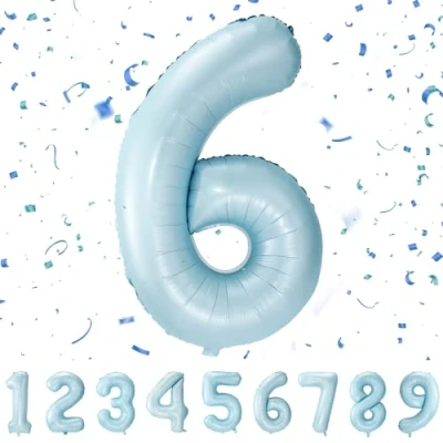 Abbildung von Geburtstag zahlen luftballon 6 jahre Pastel Blau Folienballon XXL Riesen in 40&quot; 101cm Geburtstagsdeko Ballon Zahl Deko zum .Fliegt mit Helium