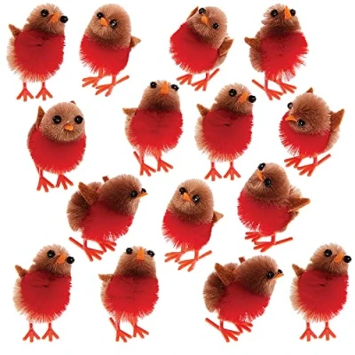 Abbildung von Baker Ross FX339 Flauschige Mini Rotkehlchen 15 Stück, Weihnachtsdekorationen, Adventskranzdekorationen, Bastelmaterial an Weihnachten