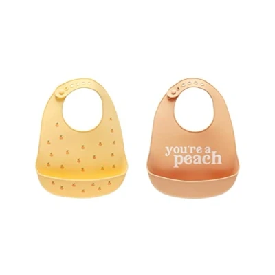 Abbildung von Pearhead Silicone Bib Set of 2, One Baby Girl You’re a Peach Bib, Yellow Earth Tone Set, Feeding Accessory for New Parents and Expecting Parents, 2 Bibs