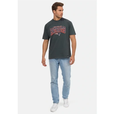 Abbildung von RE:COVERED X NFL New England Patriots Herren T Shirt mit Logo Print Baumwoll Rundhals MMNFL1207 Grau
