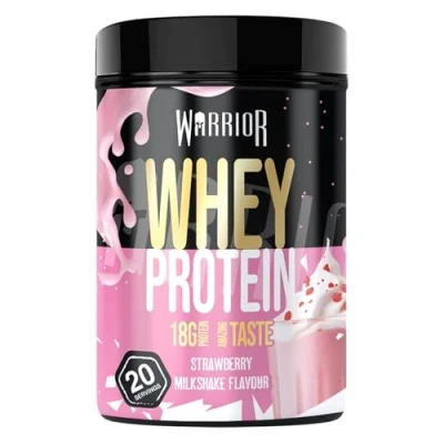 Abbildung von Warrior Whey Proteinpulver 500 g (bis zu 36 Shake) Muskelaufbau und Erholungsgetränk zum Genießen nach dem Training köstlich reich an Aminosäuren 20 Portionen (Erdbeer Milchshake)