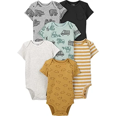 Abbildung von Simple Joys by Carter&#039;s Baby Jungen Short Sleeve Bodysuit Body, Bär/Konstruktion/Nashorn/Streifen, Frühchen (6er Pack)