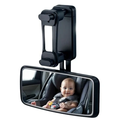 Abbildung von Spiegel Auto Baby Spiegelfläche ca. 115 x 55 mm, Rückspiegel Rahmen 135 62 mm Drehbarer Rücksitzspiegel Glas mit Clip Halterung verstellbar Min 49 Max 82