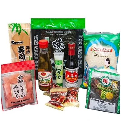 Abbildung von Sushi Starter Set 9 teilig + Gratis Reislöffel Pamai Pai® Wasabi Nori Gari Ingwer Sojasoße