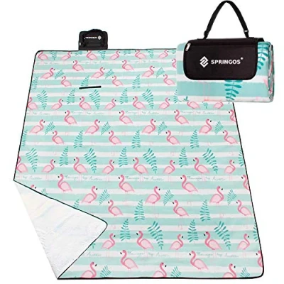 Abbildung von SPRINGOS Picknickdecke 200 x cm Flamingos Tragegurt mit Reißverschlusstasche Matte Sitzunterlage Outdoor Autodecke Strandtuch