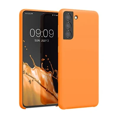 Abbildung von kwmobile Hülle kompatibel mit Samsung Galaxy S21 Silikon Handy Case Handyhülle weiche Oberfläche kabelloses Laden Fruity Orange