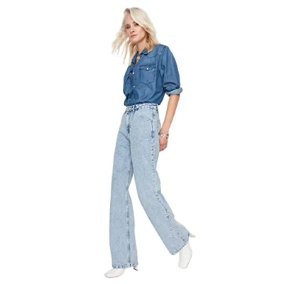 Abbildung von Trendyol Women&#039;s Herren Hoher Bund Wide Leg Jeans, Light Blue, 34