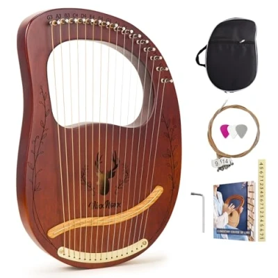 Abbildung von VixxNoxx Lyre harfe 16 Metallsaiten Mahagoni Leier Musikalische Instrumente mit Stimmschlüssel Ersatzsaiten Musikbuch in Englisch Tragbare Tasche, harp für Erwachsene Kinder Anfänger