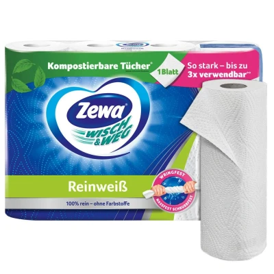 Abbildung von ZEWA Papierküchenrolle Wisch &amp; Weg (4 St), 2 lagig, reinweiß mit Mikrowabenstruktur, 45 Blatt/Rolle