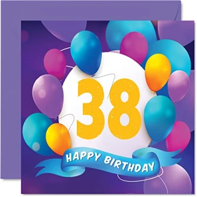Abbildung von Geburtstagskarte zum 38. Geburtstag Männer und Frauen Ballon Party Happy Birthday Karten 38 Jahre alte Frau Bruder Schwester Mutter Vater Tante Onkel bester Freund Cousin 145 mm x