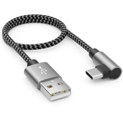 Abbildung von deleyCON 0,30m USB A zu C Kabel Stecker 90 Gewinkelt Kurzes 30cm auf Ladekabel für iPhone 15 16 Pro Max Samsung S25 S24 S23 S22 Pixel iPad MacBook Air Tablets Switch PS5