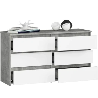 Abbildung von BDW Kommode mit 6 Schubladen 100 cm breit, 57 hoch Schrank, Sideboard, Mehrzweck , Schuhschrank, Schubladenkommode, Aktenschrank Wohn Schlafzimmer, Flur Beton/Weiss