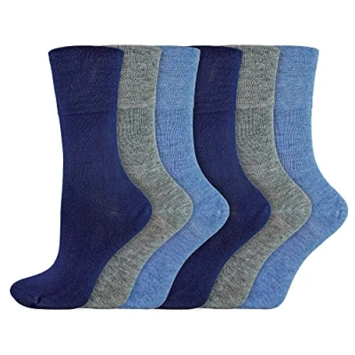 Abbildung von IOMI 6er Pack Damen Socken Ohne Gummibund Atmungsaktiv Extra Weit Bambus Diabetikersocken (37 42, Blau)