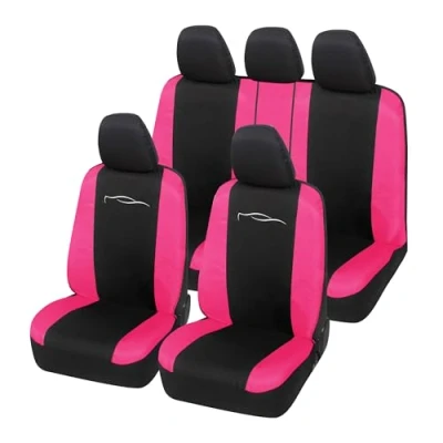 Abbildung von Auto Accessori Lupex Universal Autositzbezüge Set, für vorne und hinten, aus Polycotton (Schwarz Fuchsia)
