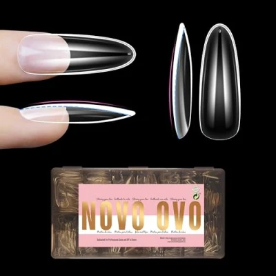 Abbildung von NOVO OVO L Natural Oval Nail Tip for Flat Nails, geformte Ballerina für gebogene Nägel, extra dicke lange künstliche vollständige Abdeckung x 15 Größen, 450 Stück