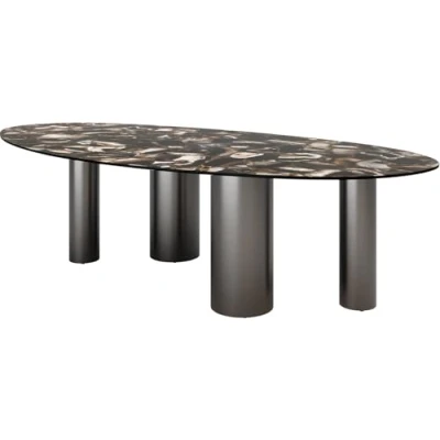 Abbildung von Esstisch Edge Oval 280x130 Keramik Iris FMG Agatablack Pilier Edelstahl Graphit