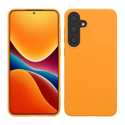 Abbildung von kwmobile Hülle kompatibel mit Samsung Galaxy S25 weiches TPU Silikon Case Cover geeignet für kabelloses Laden Fruity Orange