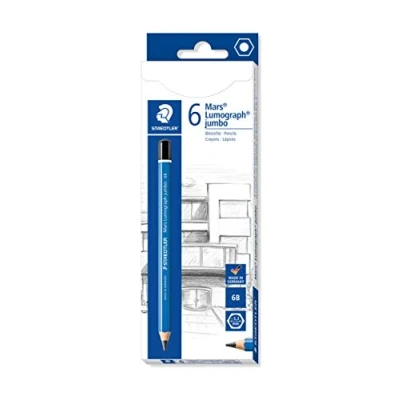 Abbildung von STAEDTLER 100J 6B Jumbo Bleistifte Mars Lumograph jumbo, Sechskantform, hohe Bruchfestigkeit, Qualität Made in Germany, Härtegrad 6B, 6 Stifte Kartonfaltschachtel