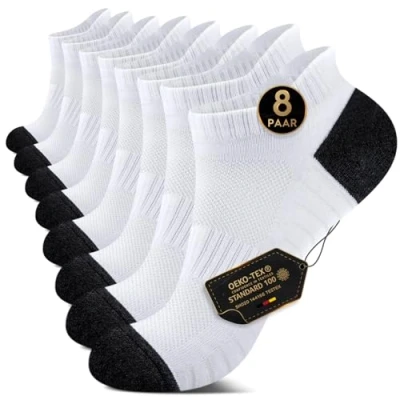 Abbildung von EKSHER Sneaker Socken Damen 39 42 Herrensocken Sportsocken Cushioned Laufsocken Kurze Frotteesohle Baumwolle Halbsocken Atmungsaktive 8 Paar Weiß
