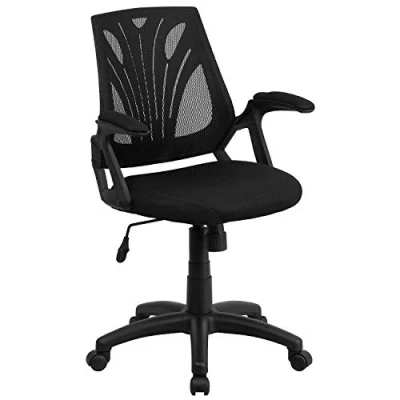 Abbildung von Flash Furniture Mid Back Designer Swivel Task Office Chair with Open Arms, Metal, Black Mesh, Set of 1