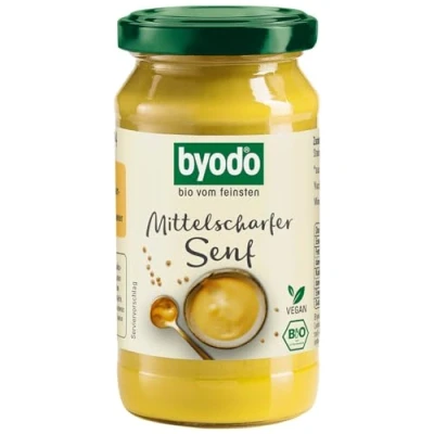 Abbildung von Bio Mittelscharfer Senf 2x200 ml Byodo 100% Zutaten Frisch &amp; Cremig Ideal für Dressings und Sandwiches Köstlich Würzig Kleine Chargen Herstellung